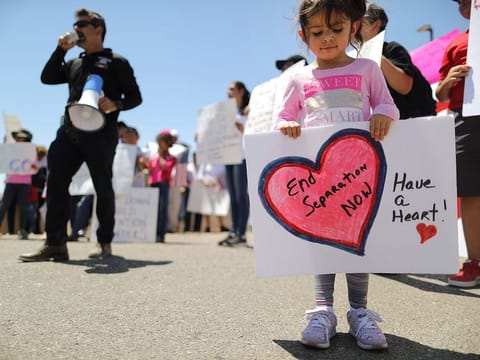 In this file photo taken on June 27, 2019 protesters demonstrate in front of the US Border Patrol facility where lawyers reported that detained migrant children were held unbathed and hungry in Clint, Texas.
