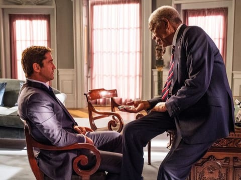 Gerard Butler and Morgan Freeman in ‘Angel Has Fallen’