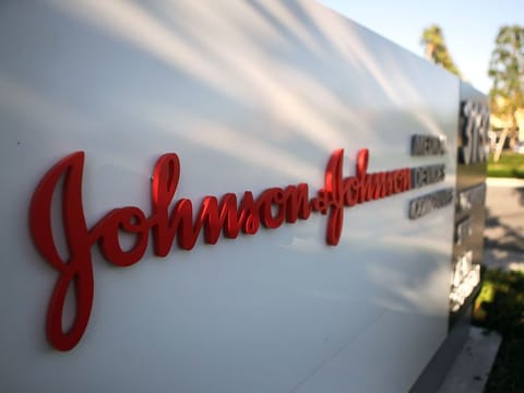 A sign is posted at the Johnson & Johnson campus in Irvine, California
