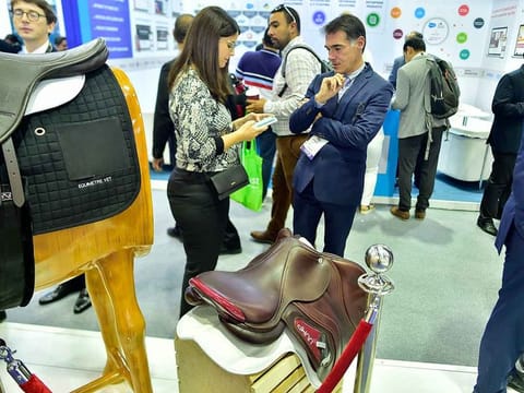 Microsoft showcases the French-based Arioneo 's IoT device, a saddle with an attached accelerometer.