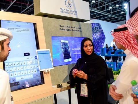 A staff memeber from Dubai Public Prosecution demonstrate the digital application at Gitex Technology Week at Dubai World Trade Centre on Monday 07 October 2019. Photo: Virendra Saklani/Gulf News