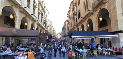 People relaxing in downtown Beirut's Nijmeh square, one of the few car free public spaces in the city.