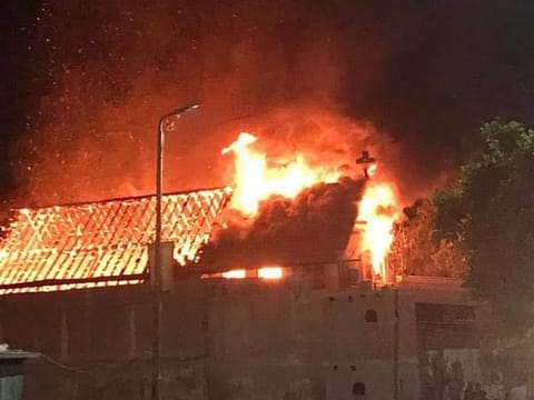 Mar Gerges Church on fire.