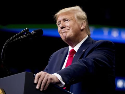 President Donald Trump takes the stage at a rally at American Airlines Arena in Dallas, Texas, Thursday, Oct. 17, 2019. (AP Photo/Andrew Harnik)