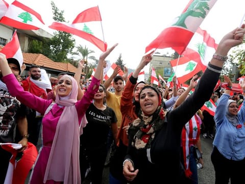 Demonstrators at an anti-government protest in the southern city of Nabatiyeh. Hariri’s 24-point blueprint proposes scrapping taxes on public services, reinstating cuts in salaries of retired military personnel and privatising the mobile phone sector.