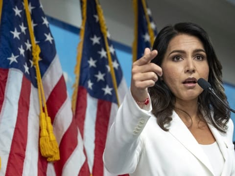 US Rep. Tulsi Gabbard speaks during a news conference at the 9/11 Tribute Museum in New York.