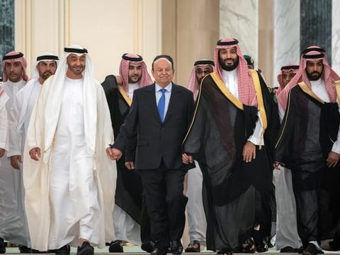 Shaikh Mohammad Bin Zayed with Crown Prince Mohammed Bin Salman and President Hadi during the signing ceremony in Riyadh Tuesday.