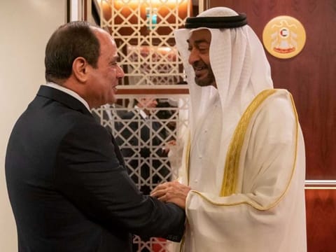 His Highness Sheikh Mohammed Bin Zayed Al Nahyan, Crown Prince of Abu Dhabi and Deputy Supreme Commander of the UAE Armed Forces, with Egyptian President Abdel Fattah El Sisi in Abu Dhabi on Wednesday.