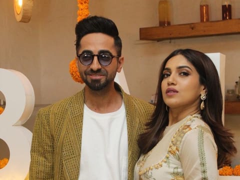 Actors Ayushmann Khurrana and Bhumi Pednekar at during the promotions of their film "Bala" in Mumbai on October 25, 2019.