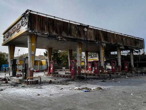 A gas station that was burned during protests that followed authorities' decision to raise gasoline prices, in Tehran, Iran, Sunday, Nov. 17, 2019.