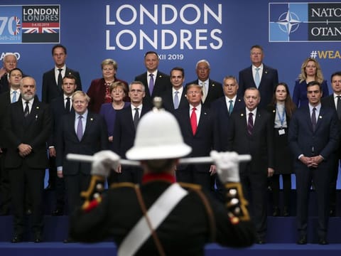 Nato heads of state attend a ceremony event during a Nato leaders meeting in the UK