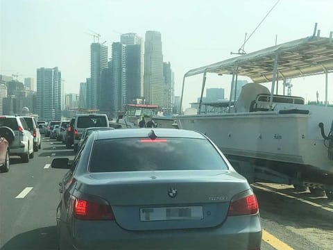 Traffic came to a standstill on Sharjah Al Mamzar Beach road after heavy rain on Wednesday morning.