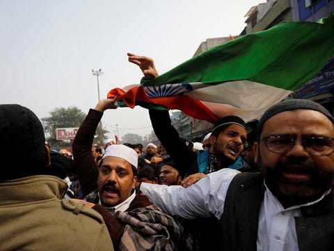 Demonstrators attend a protest against a new citizenship law at Jama Masjid in the old quarters of Delhi, India, December 20, 2019.