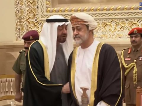Screen grab from video of Sheikh Mohammad bin Zayed with Oman Sultan Haitham
