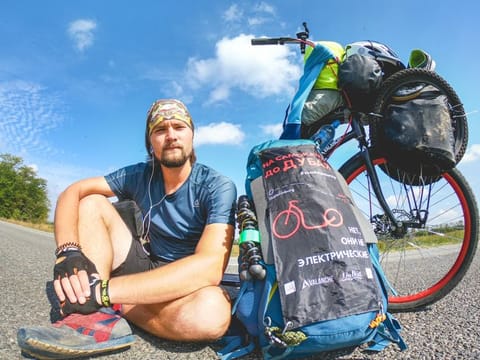 Vlad Belozerov, 21, who rode 9,800 km over six months to reach the UAE from Russia on a foot bike