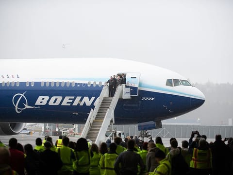 Boeing 777X airplane at the Boeing Field in Seattle. Boeing on Wednesday slashed its 10-year forecast for aircraft deliveries on lower demand for wide-body jets and said it expects its 777x jets to enter commercial service in two years.
