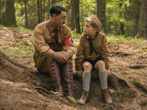 Taika Waititi and Roman Griffin Davis in the film JOJO RABBIT. Photo by Kimberley French. © 2019 Twentieth Century Fox Film Corporation All Rights Reserved
