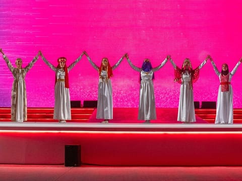Performers during the opening ceremony of the fifth edition of Arab Women Sports Tournament (AWST) on Sunday