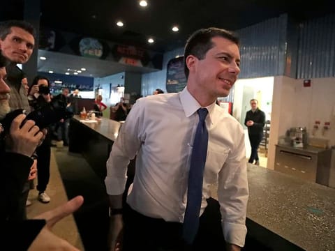 Democratic presidential candidate former South Bend Mayor Pete Buttigieg arrives at Community Oven Pizza for a campaign event, Tuesday, Feb. 4, 2020, in Hampton, New Hampshire.
