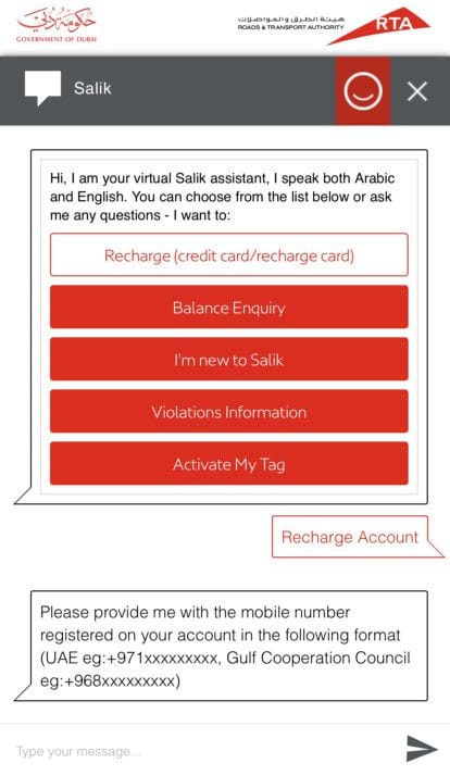 RTA Chat Bot Salik Virtual Assistant