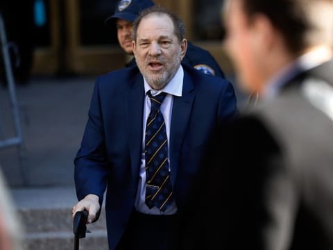 Harvey Weinstein, former co-chairman of the Weinstein Co., departs state supreme court in New York, U.S., on Friday, Feb. 14, 2020. Weinstein was a "predator" who used his position as a powerful Hollywood producer to attack women he viewed as disposable, prosecutor Joan Illuzzi told jurors at the movie mogul's rape trial. Photographer: Peter Foley/Bloomberg