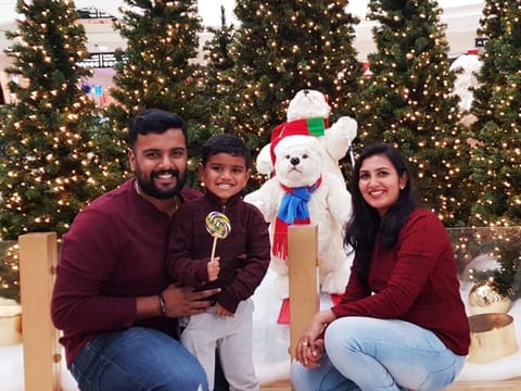 Anil Ninan left with his wife Neenu and their four-year-old son