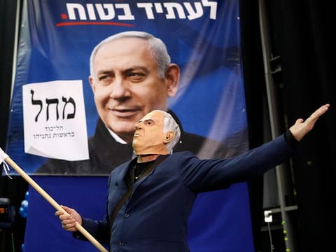 Supporters of Benjamin Netanyahu, Israel's prime minister and leader of Likud, in Tel Aviv, Israel, on Monday, March 2, 2020.