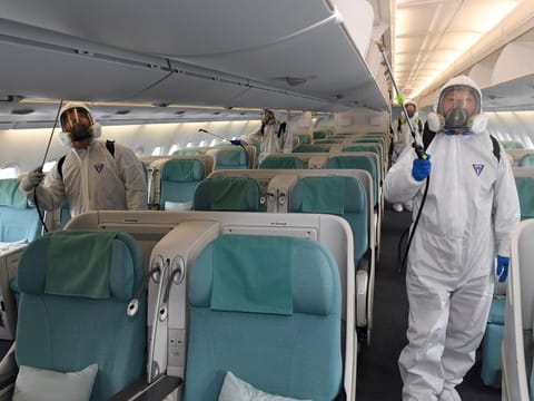 A plane being disinfected