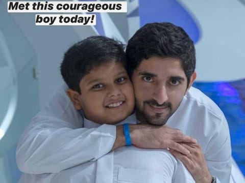 Sheikh Hamdan met the boy Abdullah Hussain from the Indian city of Hyderabad in Dubai on Friday.