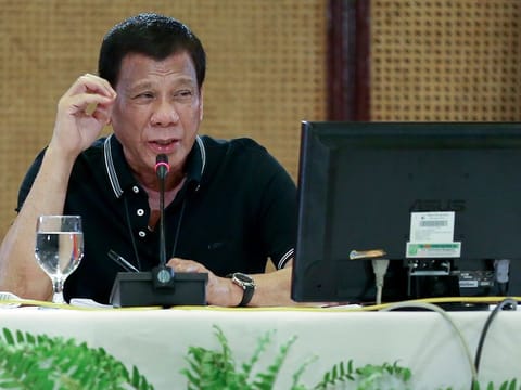 President Rodrigo Duterte speaks during an Inter-Agency Task Force for the Management of Emerging Infectious Diseases at the Malacanang presidential palace in Manila, Philippines.