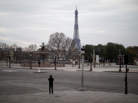 A view shows an empty Place de la Concord in Paris as a lockdown is imposed to slow the rate of the coronavirus disease (COVID-19) spread in France.