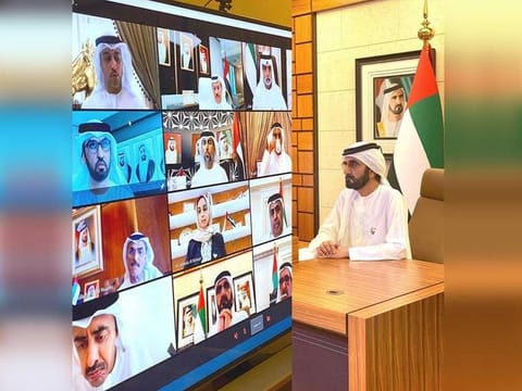 The first remote meeting was held by the UAE Cabinet members on Sunday, as part of social distancing practice.