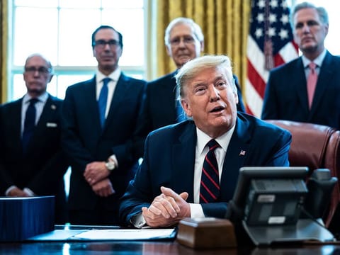 President Donald Trump during a signing ceremony for a stimulus package, in the wake of the coronavirus pandemic, Friday, March 27, 2020.