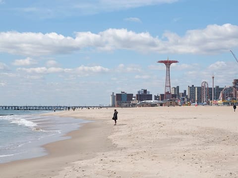 A person stands alone at Coney Island beach in New York, April 1, 2020.