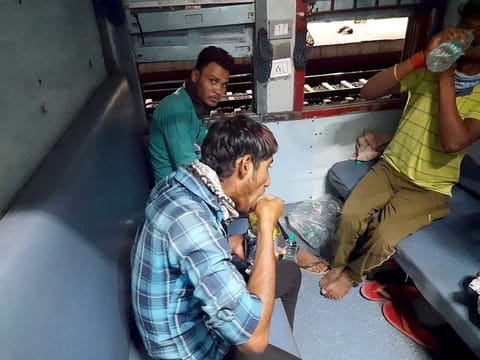 Passengers travel in a special train run from Lingampalli, Hyderabad to Hatia, Jharkhand on request of the Telangana government and as per the directions of Union Railway Ministry on Friday.