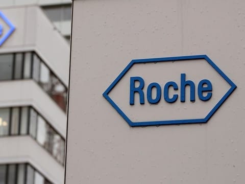 The logo of Swiss drugmaker Roche is seen at its headquarters in Basel, Switzerland.