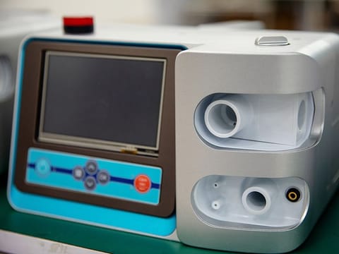 A VSmart VFS-410 ventilator is displayed on the production line at the Vinsmart factory, operated by Vingroup JSC, in Hanoi, Vietnam