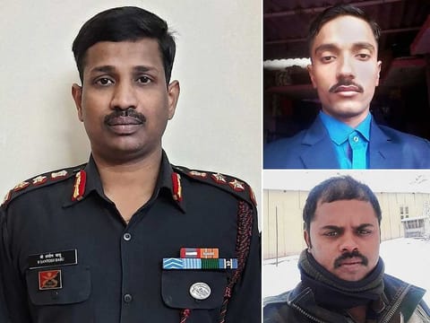 Clockwise fom left, Colonel Santosh Babu, Sepoy Ojha and Havildar Palani, who died during a clash with Chinese troops in Ladkah on Monday night, June 15, 2020.