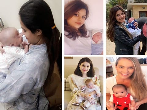 From left clockwise: Zahra Tahir with Minsa Zeeshan, Zainab Taimoor with Son Zaviyar, Sally Shaheen with son Yassin, Maleha with son Salaar, Tina Hamilton with newborn Ruby