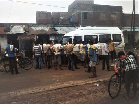 One of the vehicles sent by a Haryana-based cotton factory to Bihar to carry workers back. Angry villagers forced the buses to leave, saying they did not want to return to the places they once worked in.