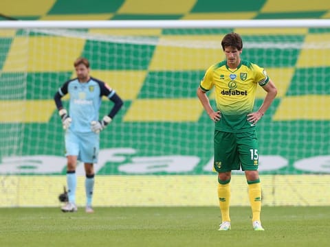 Norwich City's Timm Klose and Tim Krul look like beaten men for Norwich.