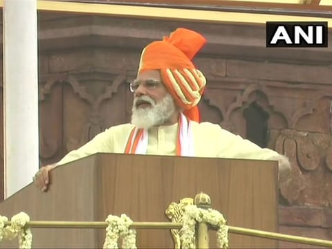 Indian Prime Minister Narendra Modi addressing the nation from the ramparts of Red Fort on the 74th Independence Day