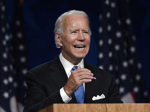Joe Biden talks at the Democratic National Convention at the Chase Center in Wilmington, Delaware in this file image
