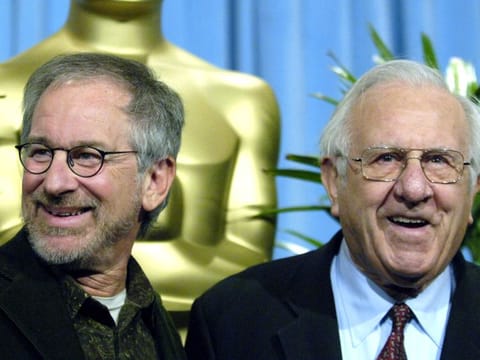 Steven Spielberg, nominated for best director for his work on 'Munich,' arrives with his father Arnold for the 25th annual nominees luncheon hosted by the Academy of Motion Picture Arts and Sciences in Beverly Hills, Calif. on Feb. 13, 2006.