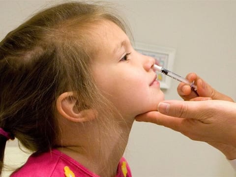 A preschooler gets a nasal flu vaccine against the H3N2 virus. Vaccine like FluMist is spritzed up the nose. The "FluMist" vaccine was based on technology developed by Arab-American scientist Hunein Maassab, professor of epidemiology at the University of Michigan (UM) School of Public Health. It is approved for use by healthy people ages 5-49.