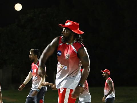 IPL veteran Chris Gayle in training at Kings XI Punjab