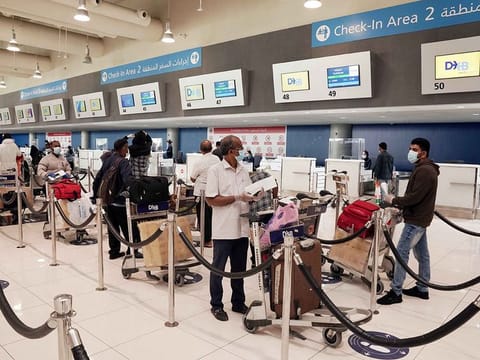 Passengers at Dubai airport. It is mandatory for passengers from India to the UAE to test negative for COVID-19 in RT-PCR test taken a maximum of 96 hours before their flight departure time.