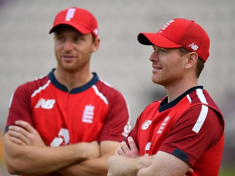 Jos Buttler (left) and Eoin Morgan, men in charge of England's white ball teams, have urged teammates to speak up in case of any mental stress about life in the bio-bubble.