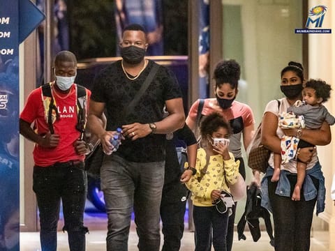 Kieron Pollard arrives in Abu Dhabi with his family.