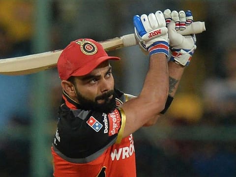 Royal Challengers Bangalore captain Virat Kohli plays a shot during the 2019 Indian Premier League match against Rajasthan Royals at the M. Chinnaswamy Stadium in Bangalore, India, on May 01, 2019.